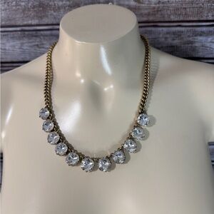 J Crew Rhinestone statement necklace gold tone 20”